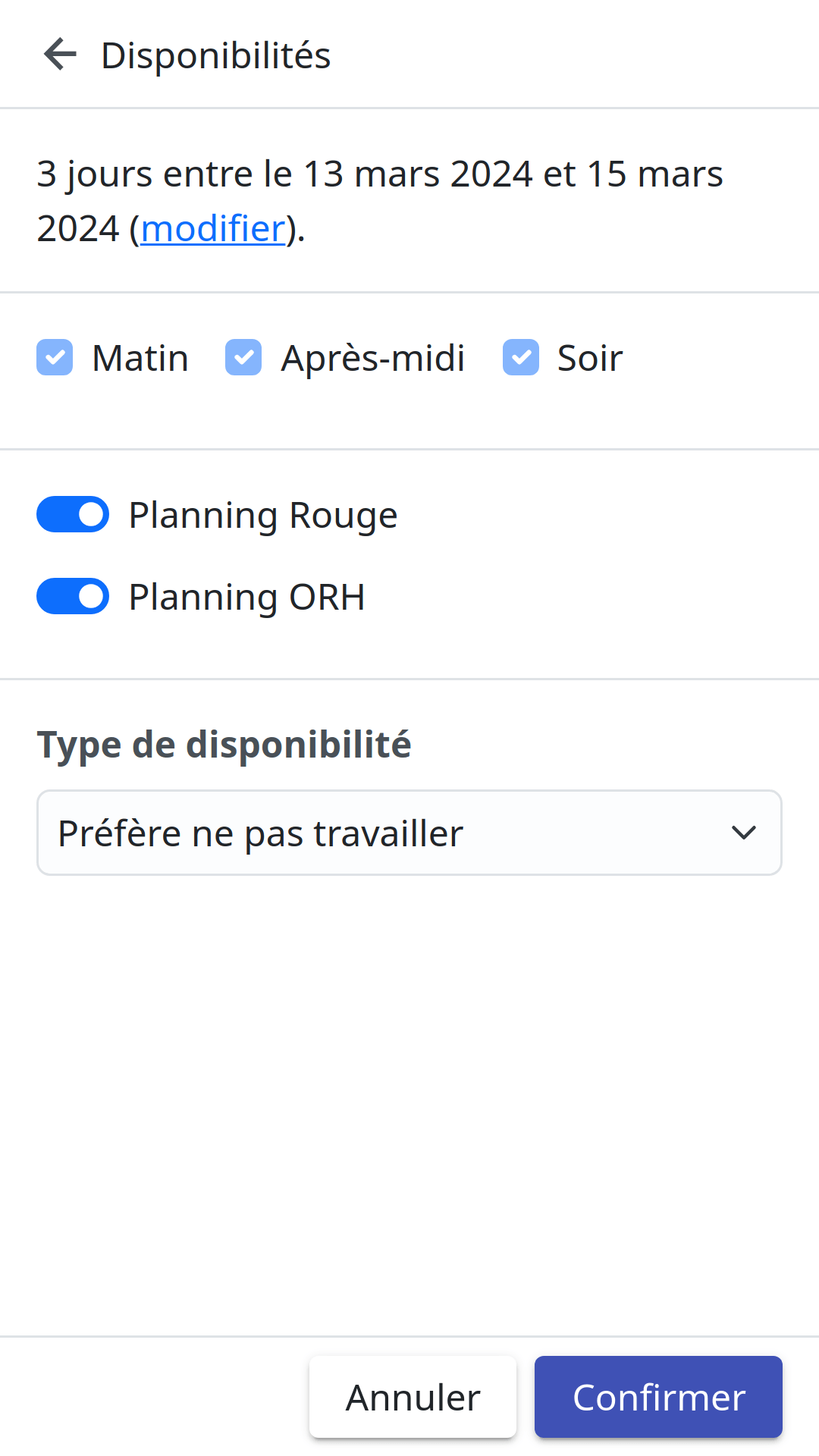 Saisie des disponibilités et désidératas