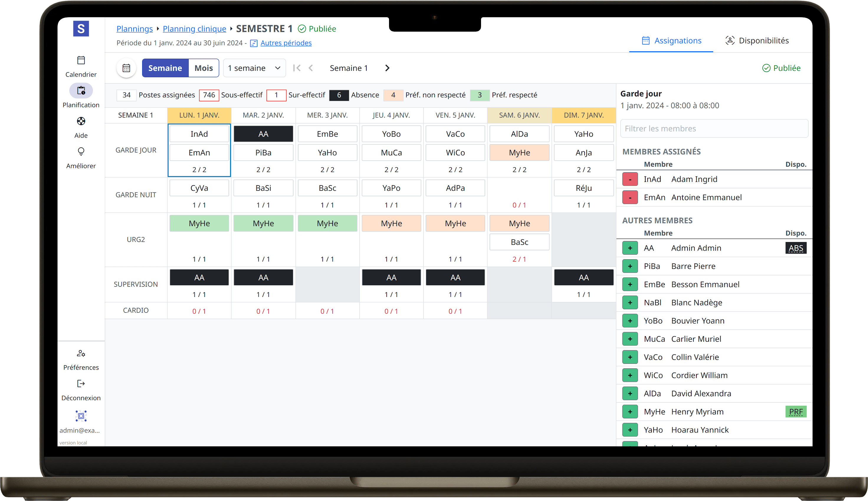 Planning de garde ordinateur