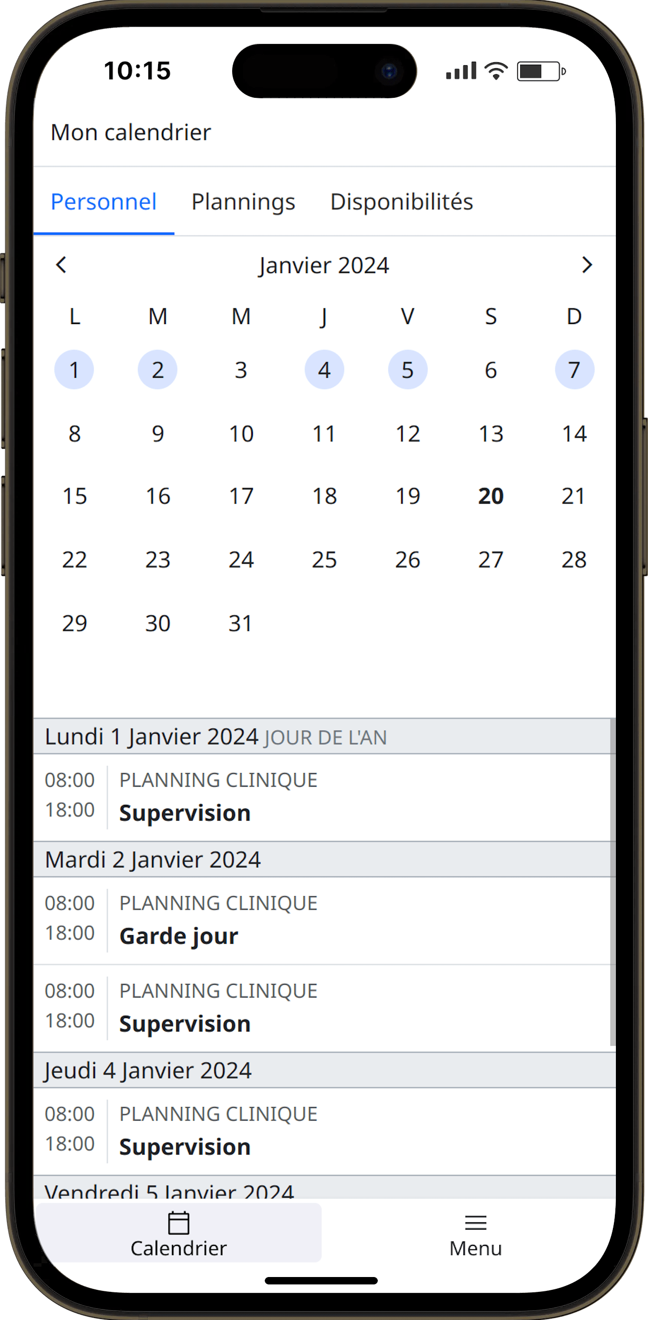 Planning de garde mobile